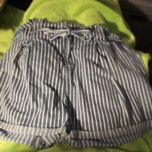 Anne Klein Blue High Waist Shorts with White Stripe  Accents